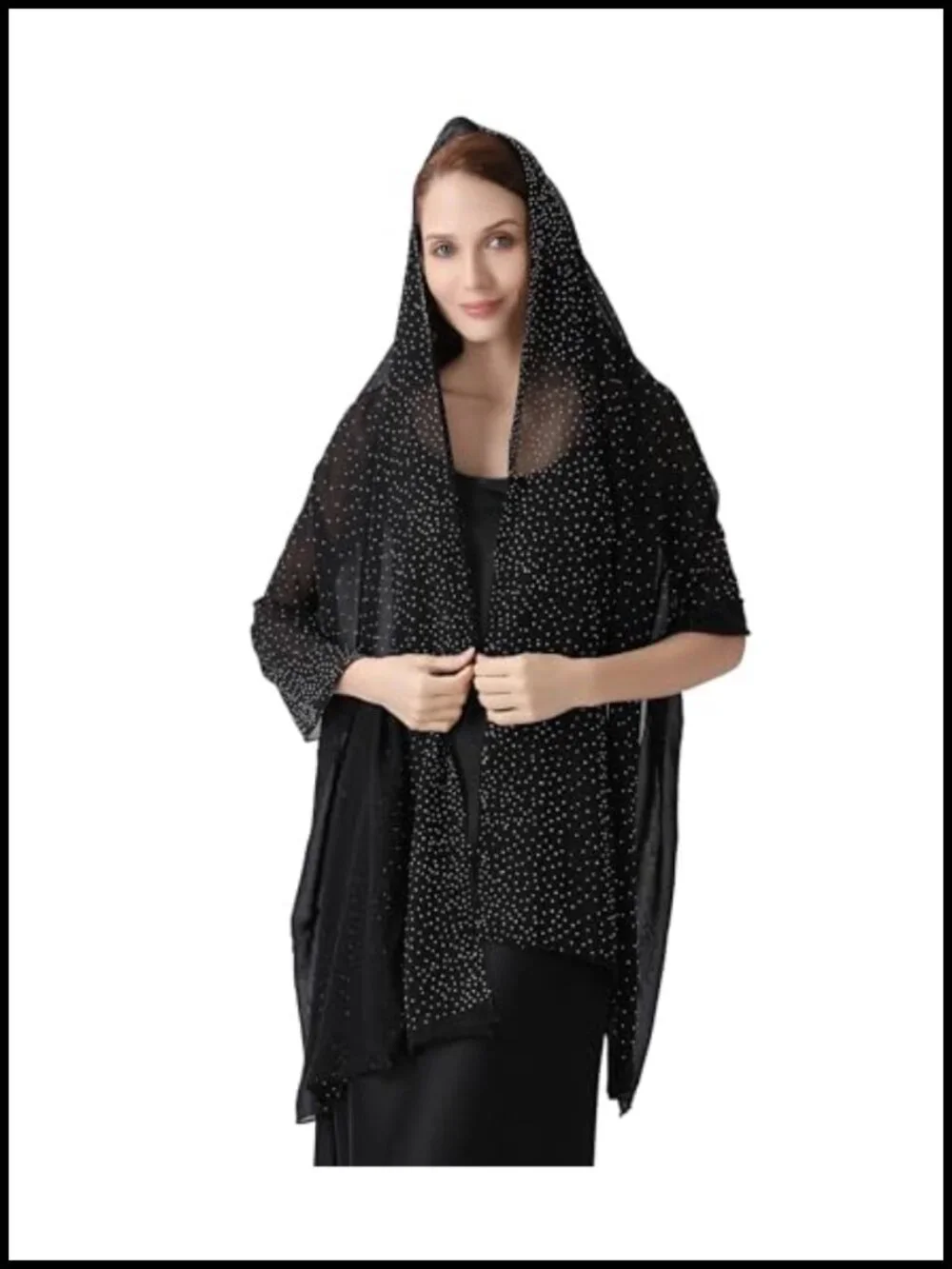 Rhinestone Sheer Chiffon Shawl Wrap for Evening Dresses, Formal Party Scarf